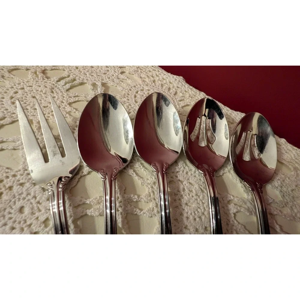 (5) 18/10 Reed & Barton Marlborough Heritage Stainless Serving Set Spoons Fork